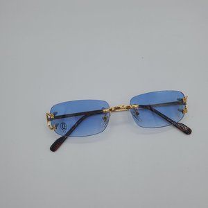 🆕 Cartier Vintage Men Women Gold Blue Sunglasses